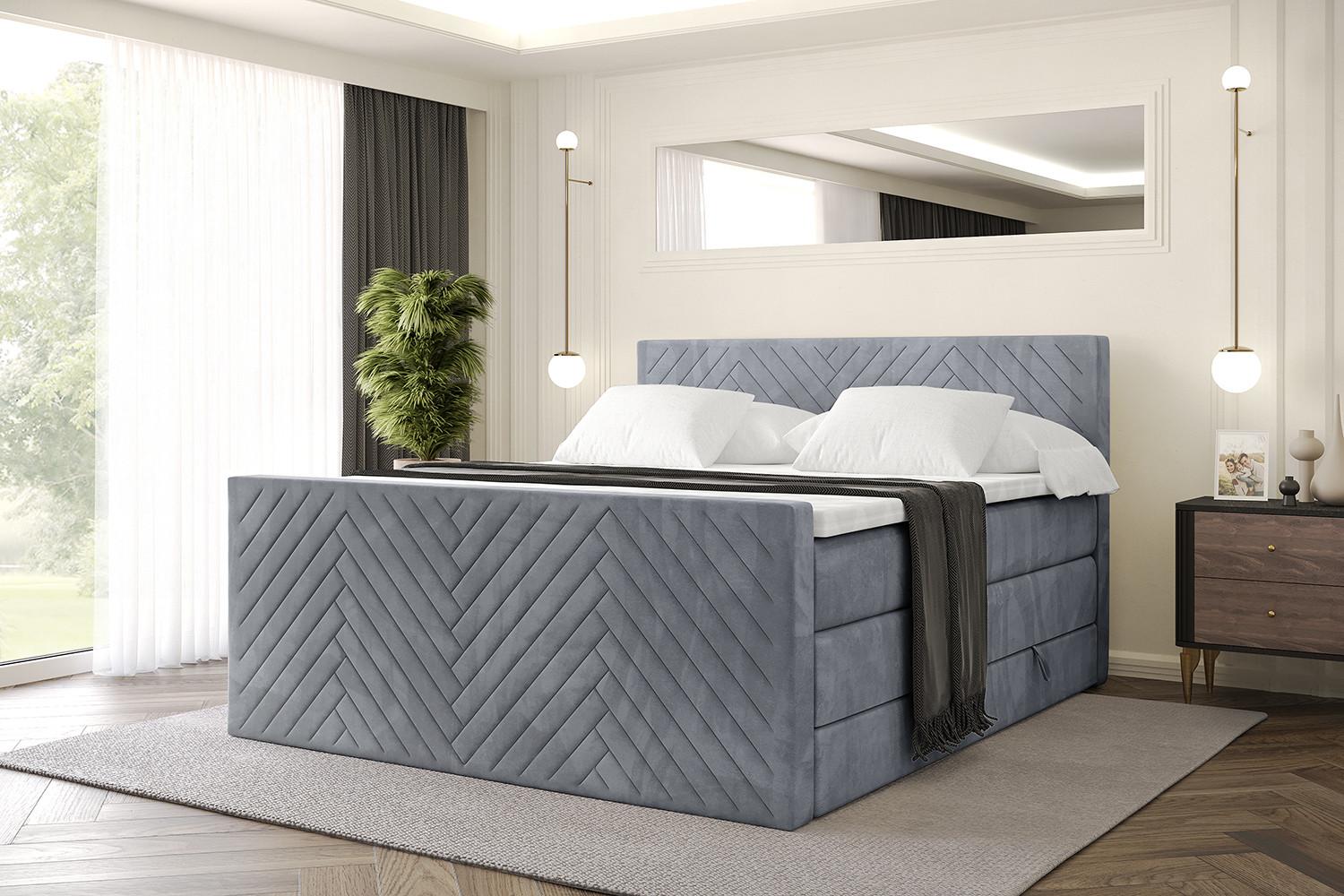 BOXSPRINGBETT mit Matratze und Lattenrost - VEXA-Z KING-160x200 - Grau Casablanca Holzwerkstoff ALTDECOR Möbel > Betten > Boxspringbetten Grau