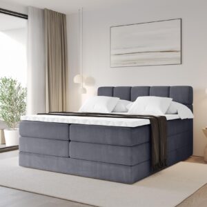 BOXBETT mit Matratze H3/H4 - FAMA KING - 160x200 cm Dunkelgrau Casablanca Holzwerkstoff ALTDECOR Möbel > Betten > Boxspringbetten Grau