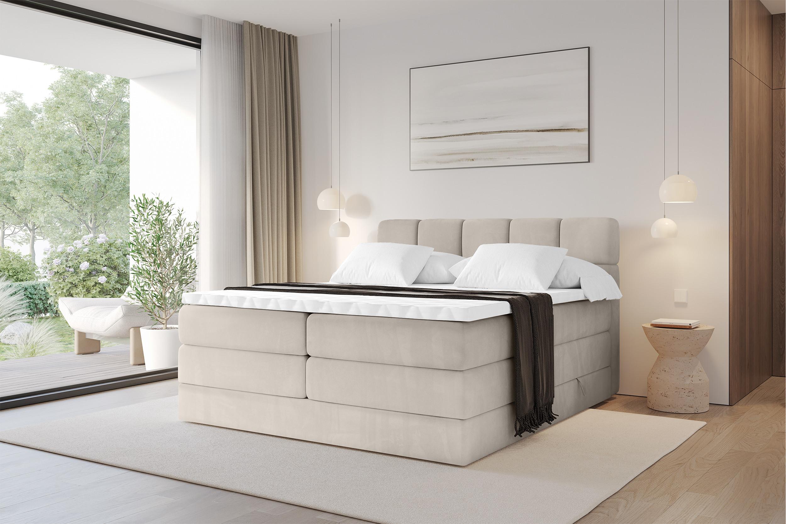 BOXBETT mit Matratze H3/H4 - FAMA KING - 140x200 cm Beige Casablanca Holzwerkstoff ALTDECOR Möbel > Betten > Boxspringbetten Beige