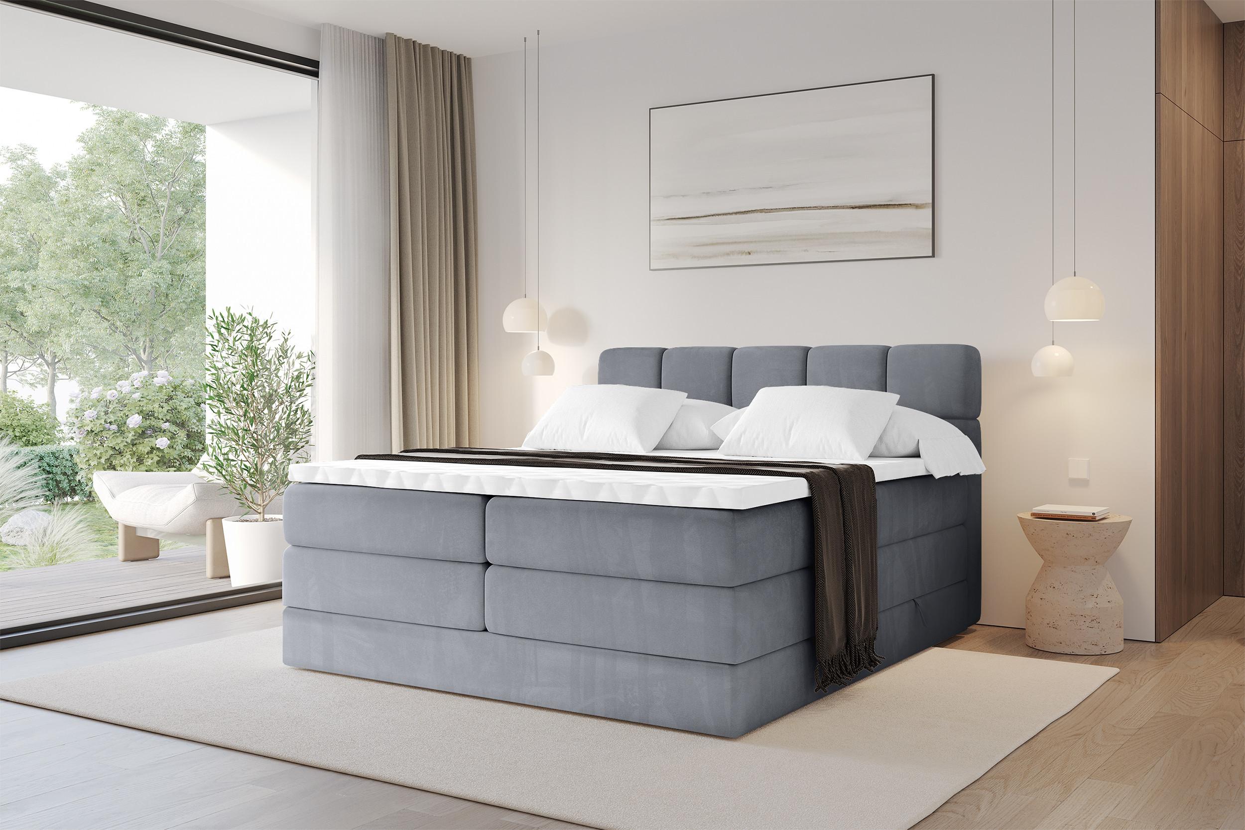 BOXBETT mit Matratze H3/H4 - FAMA KING - 140x200 cm Grau Casablanca Holzwerkstoff ALTDECOR Möbel > Betten > Boxspringbetten Grau