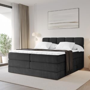 wohnli-moebel-suche-800001834734-1 BOXBETT mit Matratze H3/H4 - FAMA KING - 160x200 cm Schwarz Casablanca Holzwerkstoff ALTDECOR Möbel > Betten > Boxspringbetten Schwarz