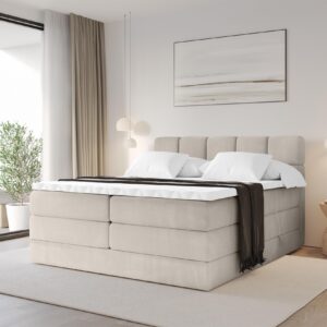 wohnli-moebel-suche-800001834736-1 BOXBETT mit Matratze H3/H4 - FAMA KING - 120x200 cm Beige Casablanca Holzwerkstoff ALTDECOR Möbel > Betten > Boxspringbetten Beige
