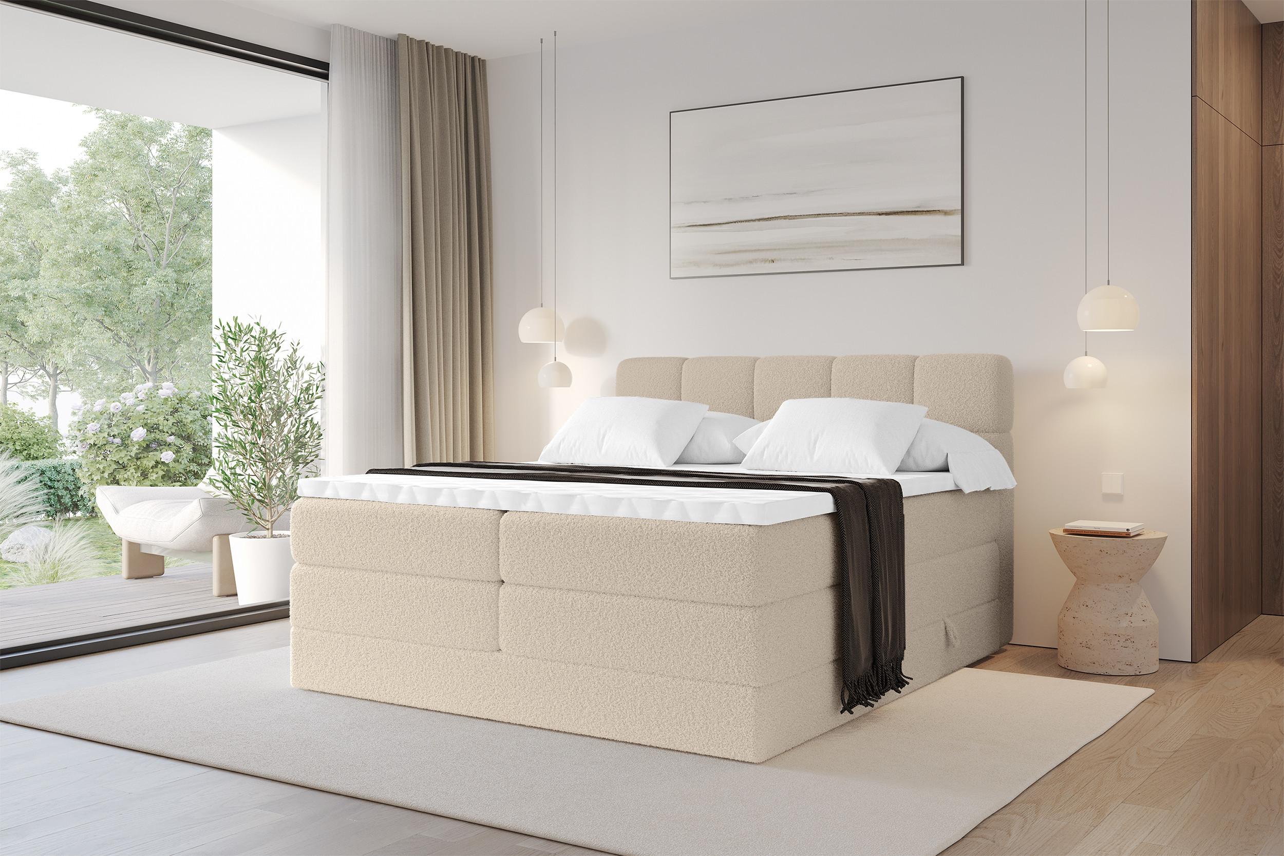 BOXBETT mit Matratze H3/H4 - FAMA KING - 140x200 cm Dunkelbeige Quelle Holzwerkstoff ALTDECOR Möbel > Betten > Boxspringbetten Weiß