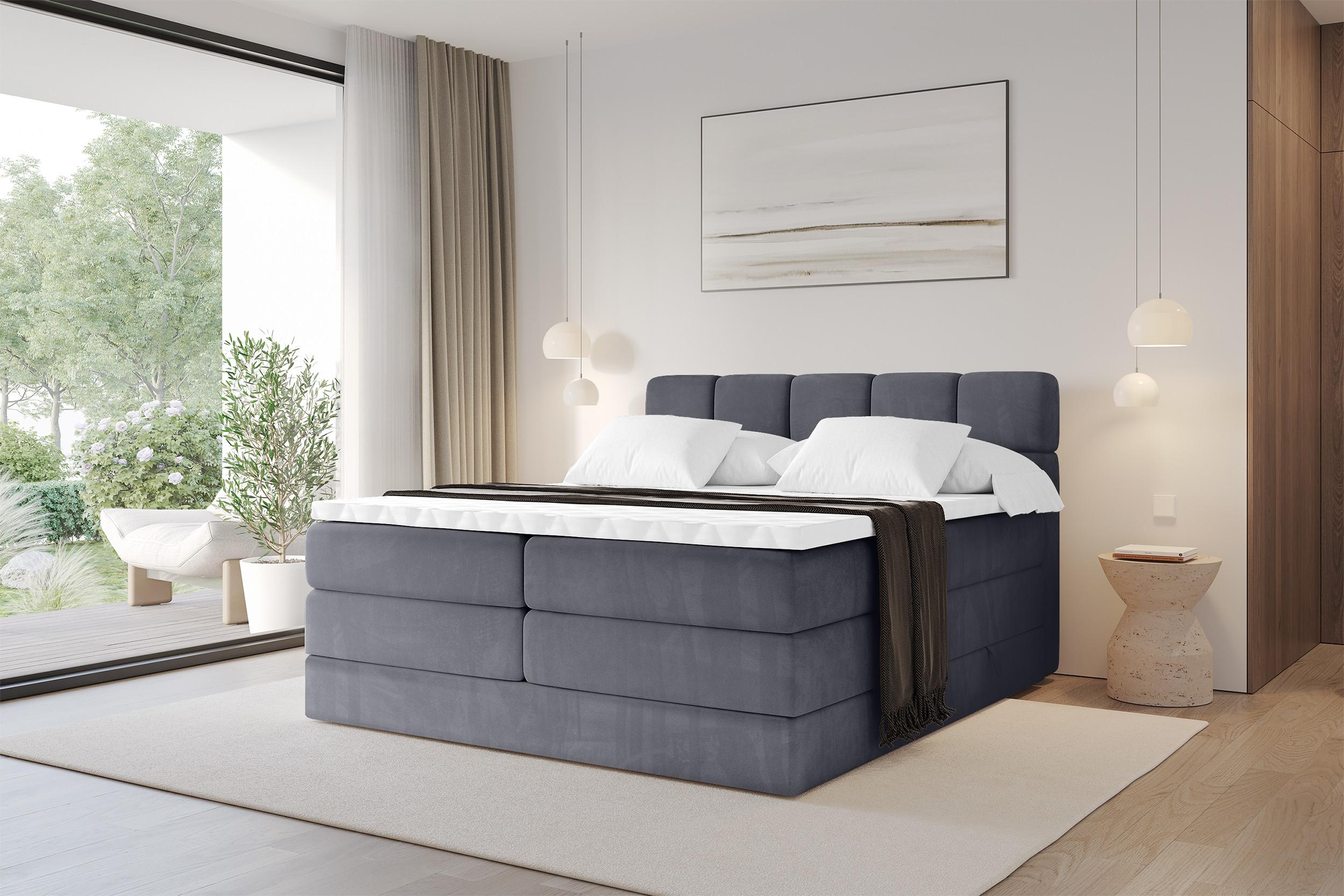 BOXBETT mit Matratze H3/H4 - FAMA KING - 120x200 cm Dunkelgrau Casablanca Holzwerkstoff ALTDECOR Möbel > Betten > Boxspringbetten Grau