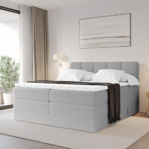 BOXBETT mit Matratze H3/H4 - FAMA KING - 160x200 cm Hellgrau Quelle Holzwerkstoff ALTDECOR Möbel > Betten > Boxspringbetten Grau