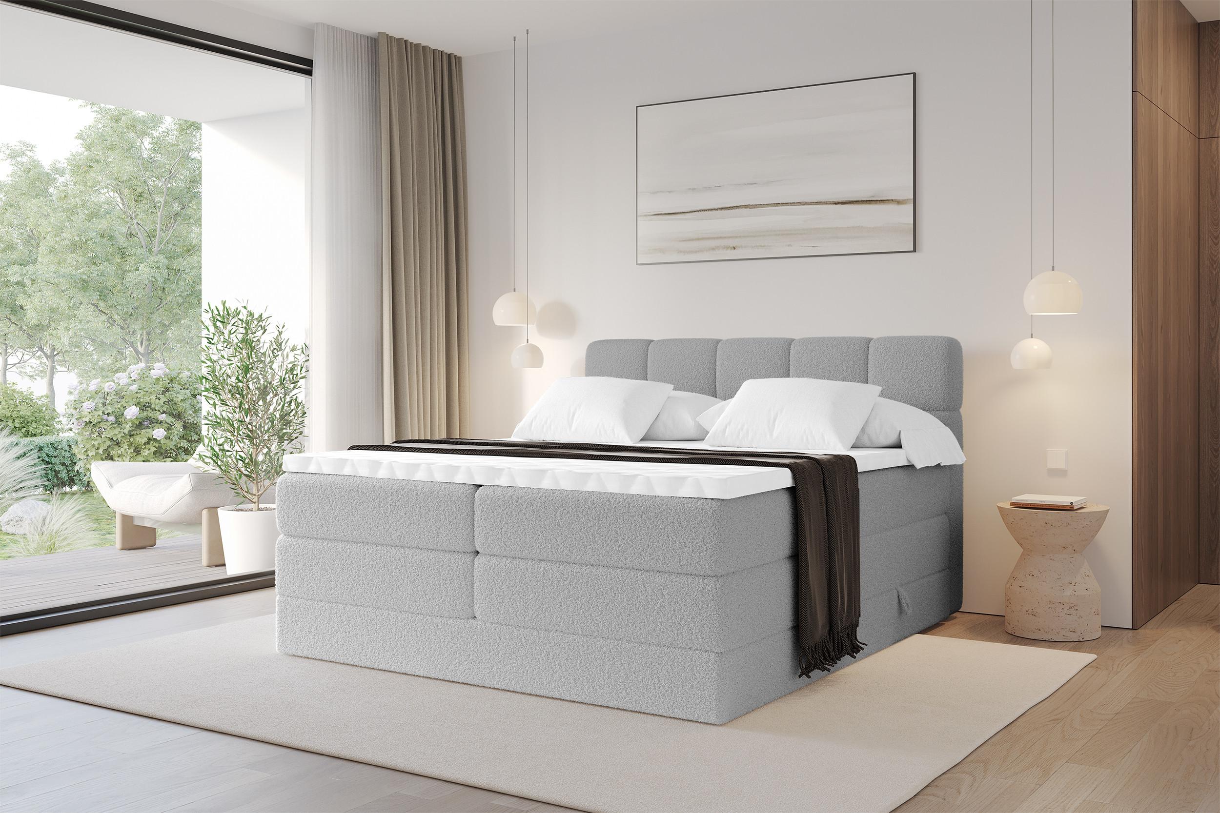 BOXBETT mit Matratze H3/H4 - FAMA KING - 160x200 cm Hellgrau Quelle Holzwerkstoff ALTDECOR Möbel > Betten > Boxspringbetten Grau