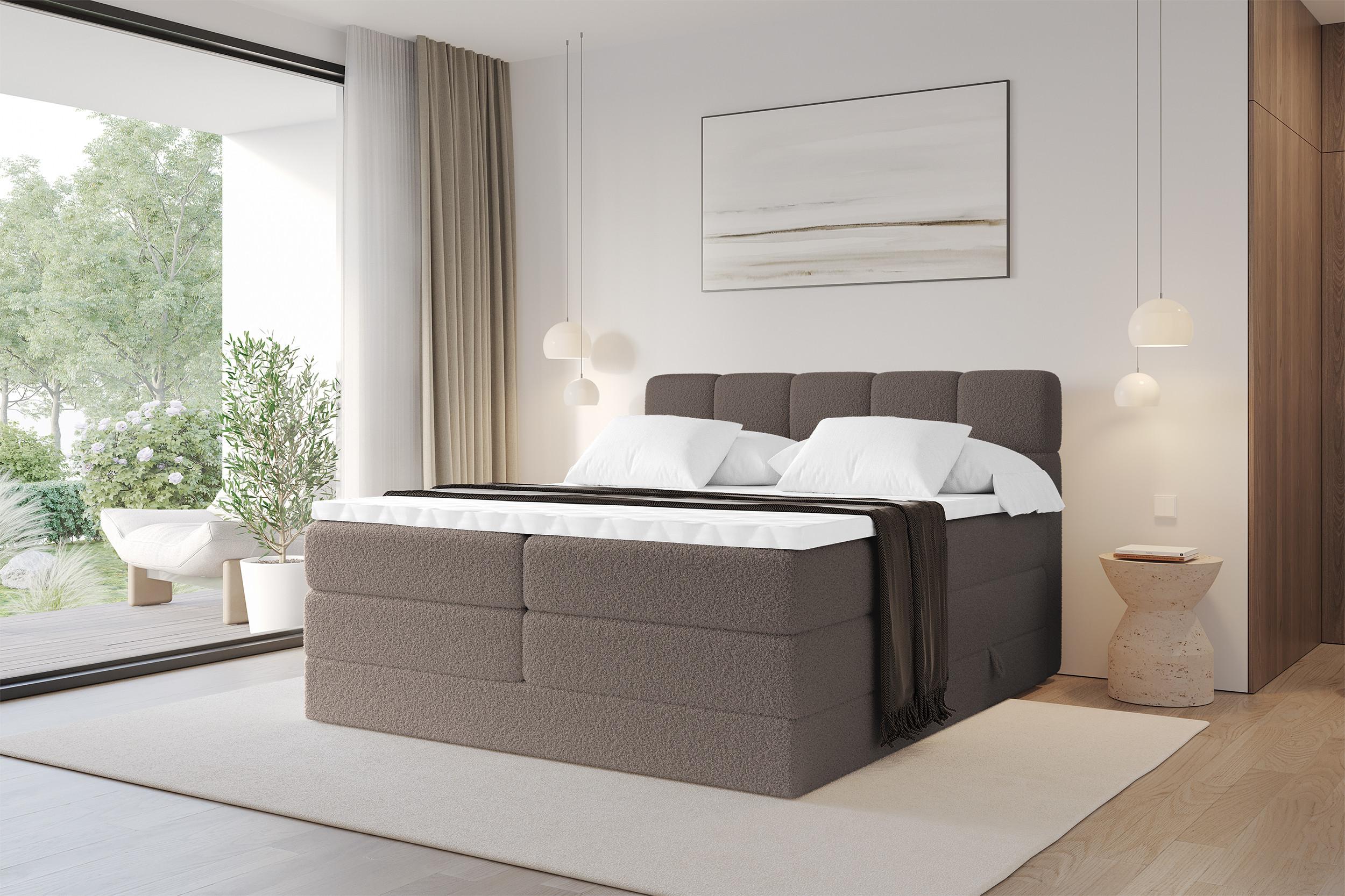 BOXBETT mit Matratze H3/H4 - FAMA KING - 200x200 cm Braun Quelle Holzwerkstoff ALTDECOR Möbel > Betten > Boxspringbetten Braun