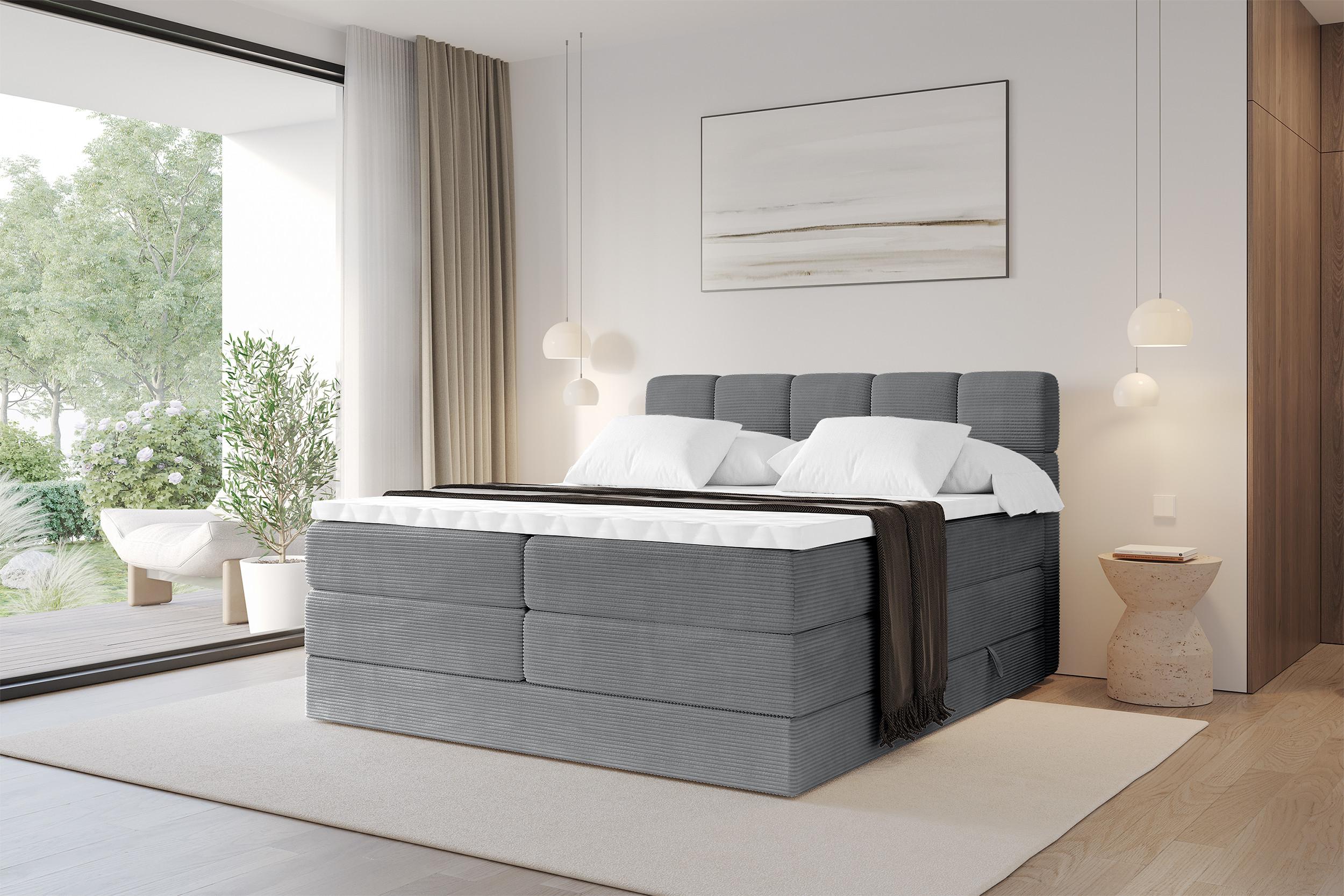 BOXBETT mit Matratze H3/H4 - FAMA KING - 200x200 cm Dunkelgrau Poso Holzwerkstoff ALTDECOR Möbel > Betten > Boxspringbetten Taupe