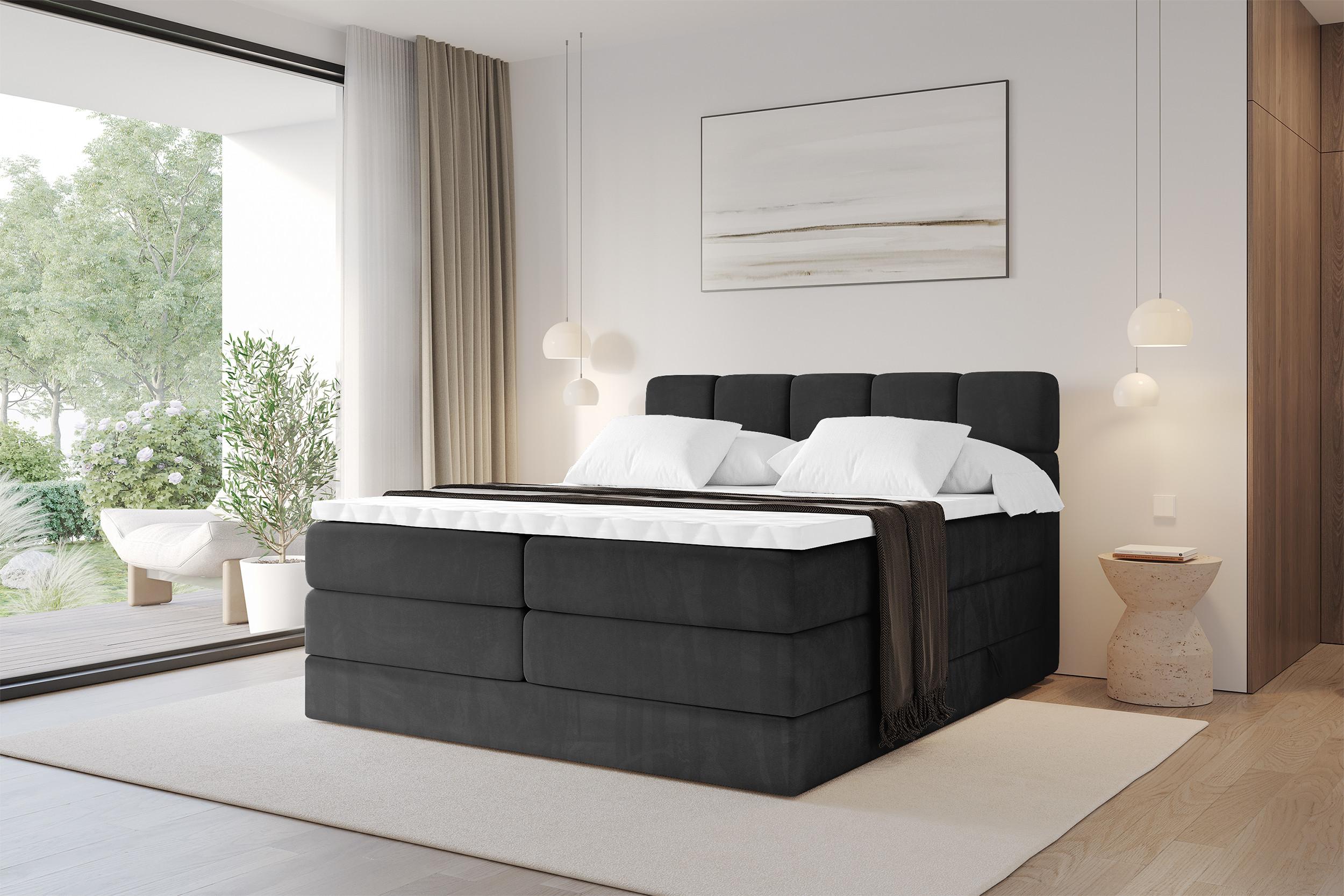 BOXBETT mit Matratze H3/H4 - FAMA KING - 200x200 cm Schwarz Casablanca Holzwerkstoff ALTDECOR Möbel > Betten > Boxspringbetten Schwarz