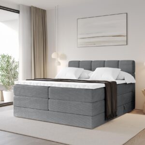 BOXBETT mit Matratze H3/H4 - FAMA KING - 160x200 cm Dunkelgrau Poso Holzwerkstoff ALTDECOR Möbel > Betten > Boxspringbetten Taupe
