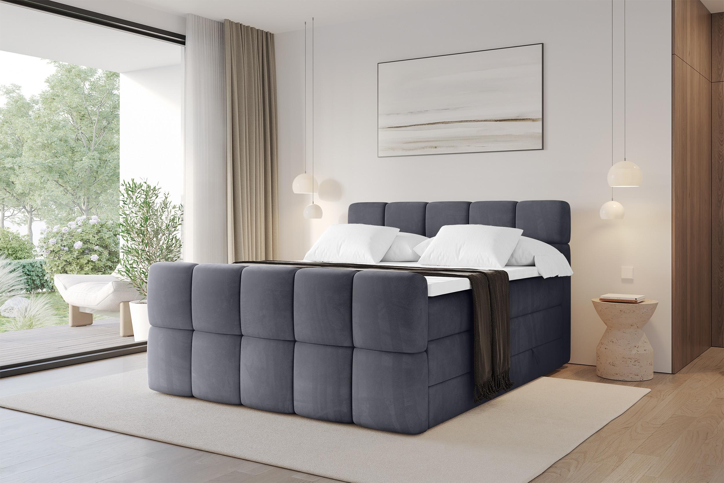 BOXBETT mit Matratze H3/H4 - FAMA-Z KING - 160x200 cm Dunkelgrau Casablanca Holzwerkstoff ALTDECOR Möbel > Betten > Boxspringbetten Grau