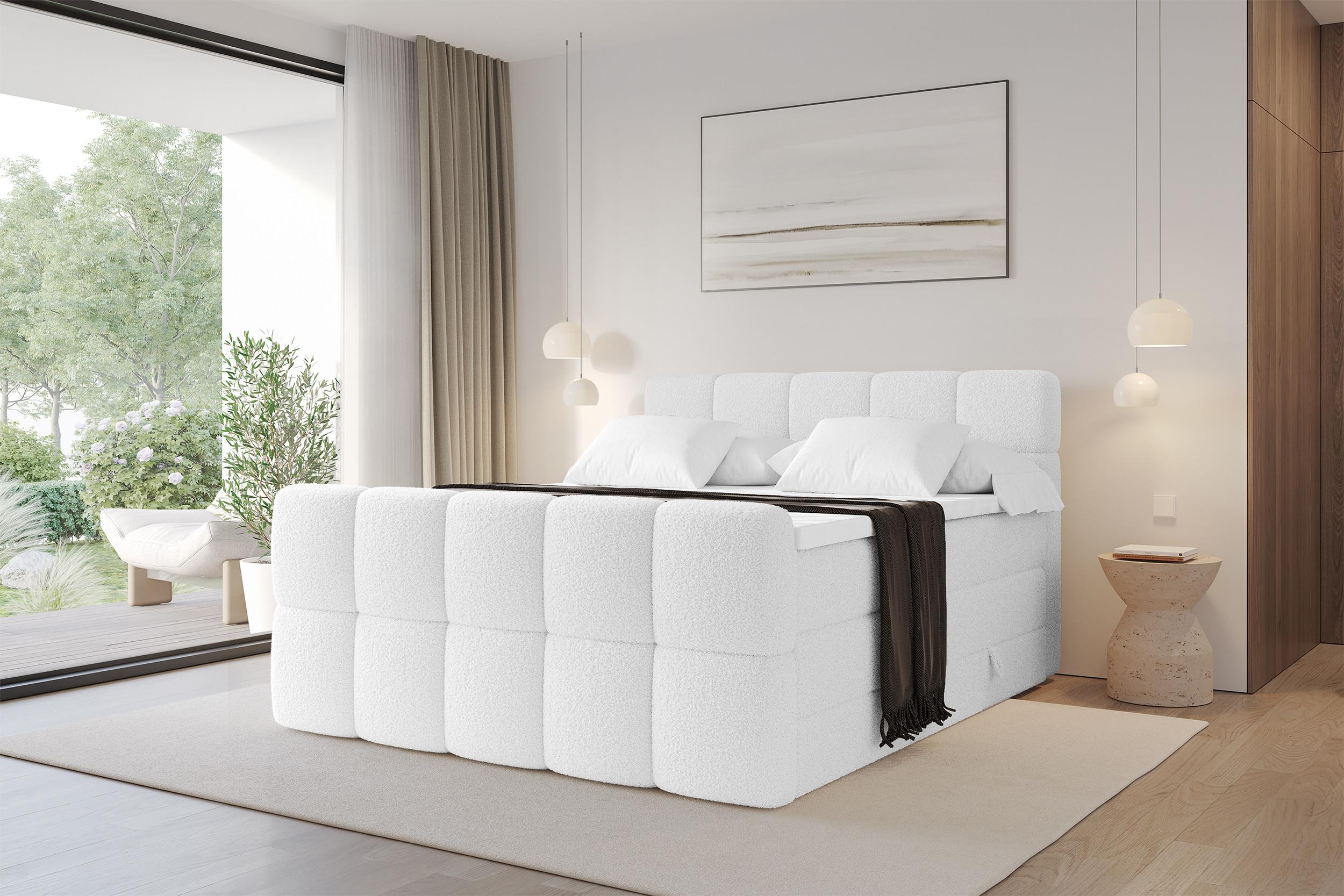 BOXBETT mit Matratze H3/H4 - FAMA-Z KING - 140x200 cm Weiß Quelle Holzwerkstoff ALTDECOR Möbel > Betten > Boxspringbetten Weiß