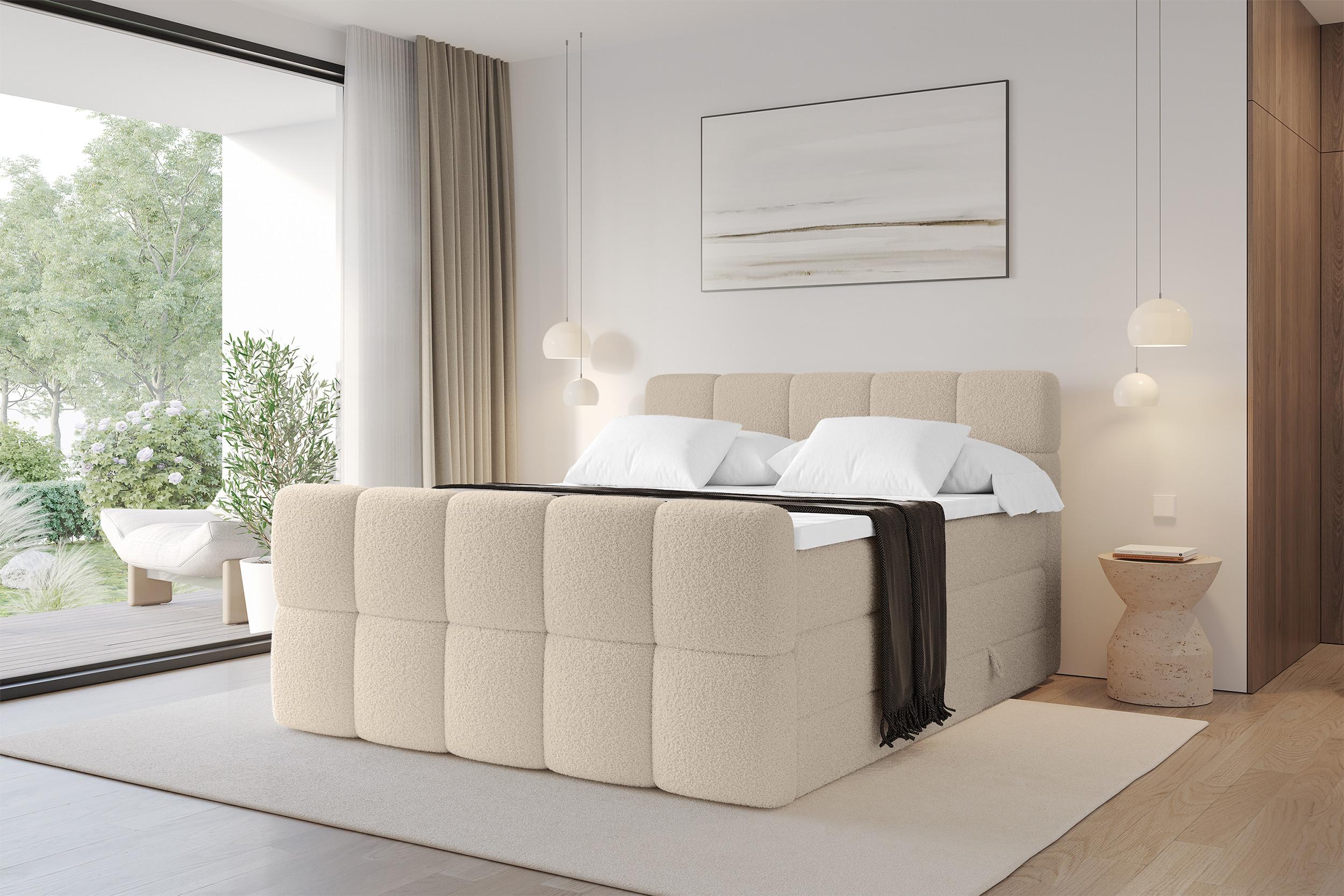 BOXBETT mit Matratze H3/H4 - FAMA-Z KING - 180x200 cm Dunkelbeige Quelle Holzwerkstoff ALTDECOR Möbel > Betten > Boxspringbetten Weiß