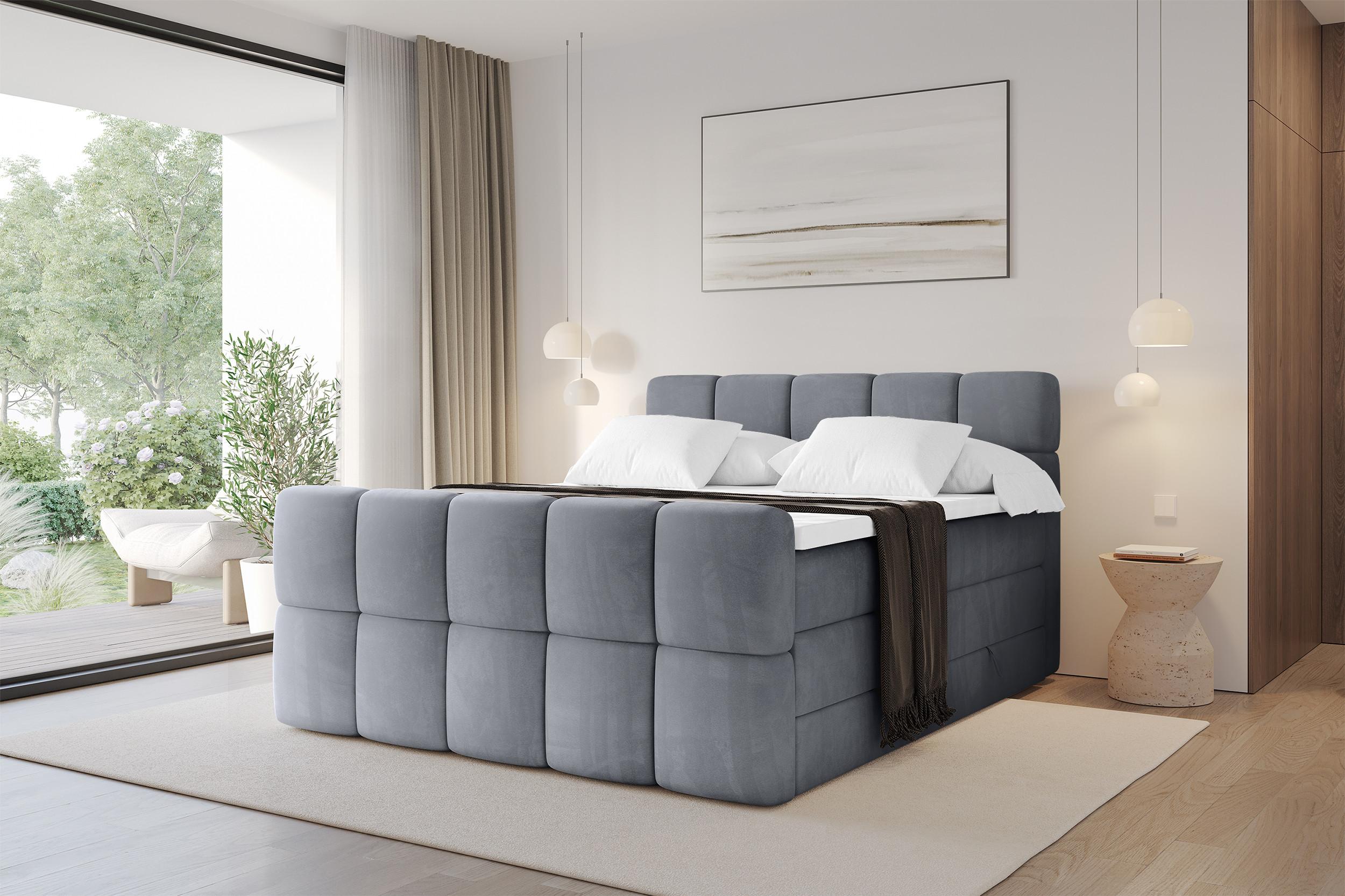 BOXBETT mit Matratze H3/H4 - FAMA-Z KING - 180x200 cm Grau Casablanca Holzwerkstoff ALTDECOR Möbel > Betten > Boxspringbetten Grau