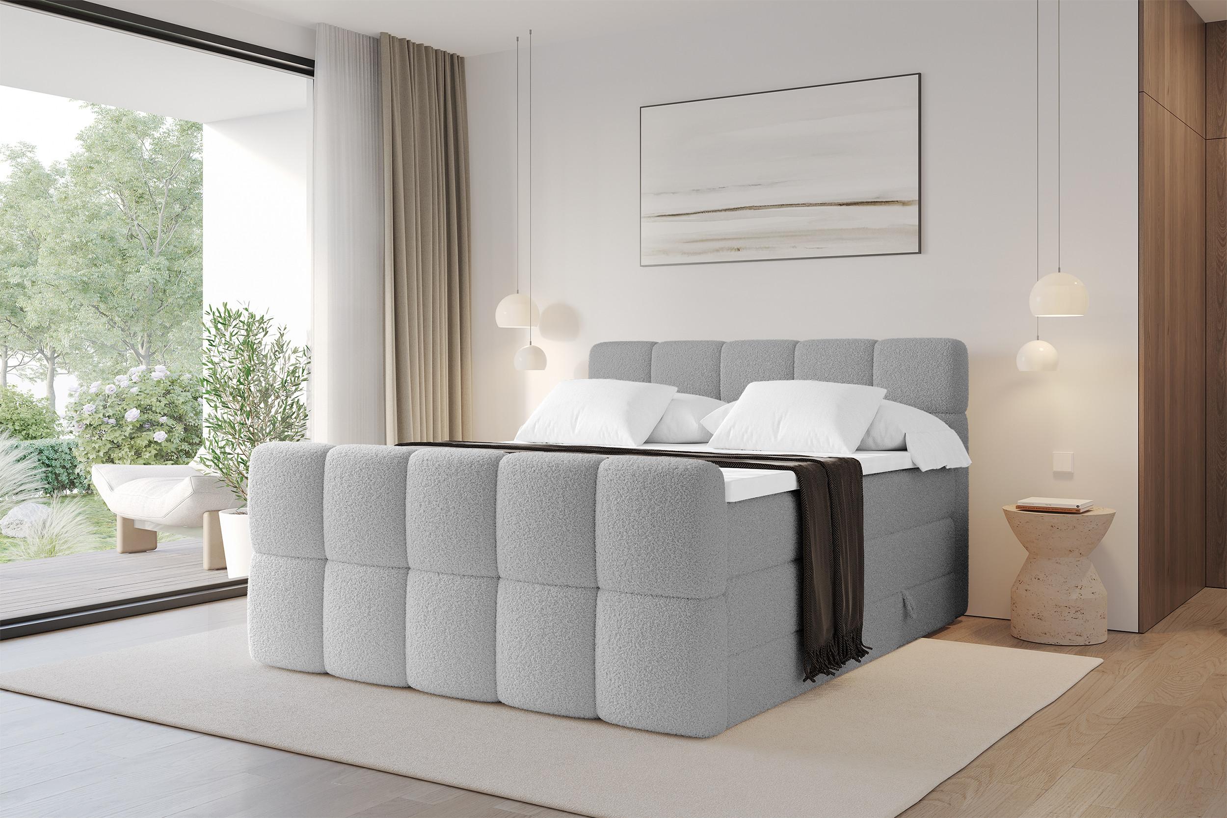 BOXBETT mit Matratze H3/H4 - FAMA-Z KING - 160x200 cm Hellgrau Quelle Holzwerkstoff ALTDECOR Möbel > Betten > Boxspringbetten Grau