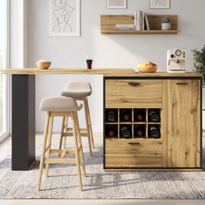 wohnli-moebel-suche-800001844329-1 BARTISCH Ausziehbar 138-220cm Holzoptik mit Stauraum & Weinregal Holzwerkstoff Urban Meuble Möbel > Tische > Bartische Braun