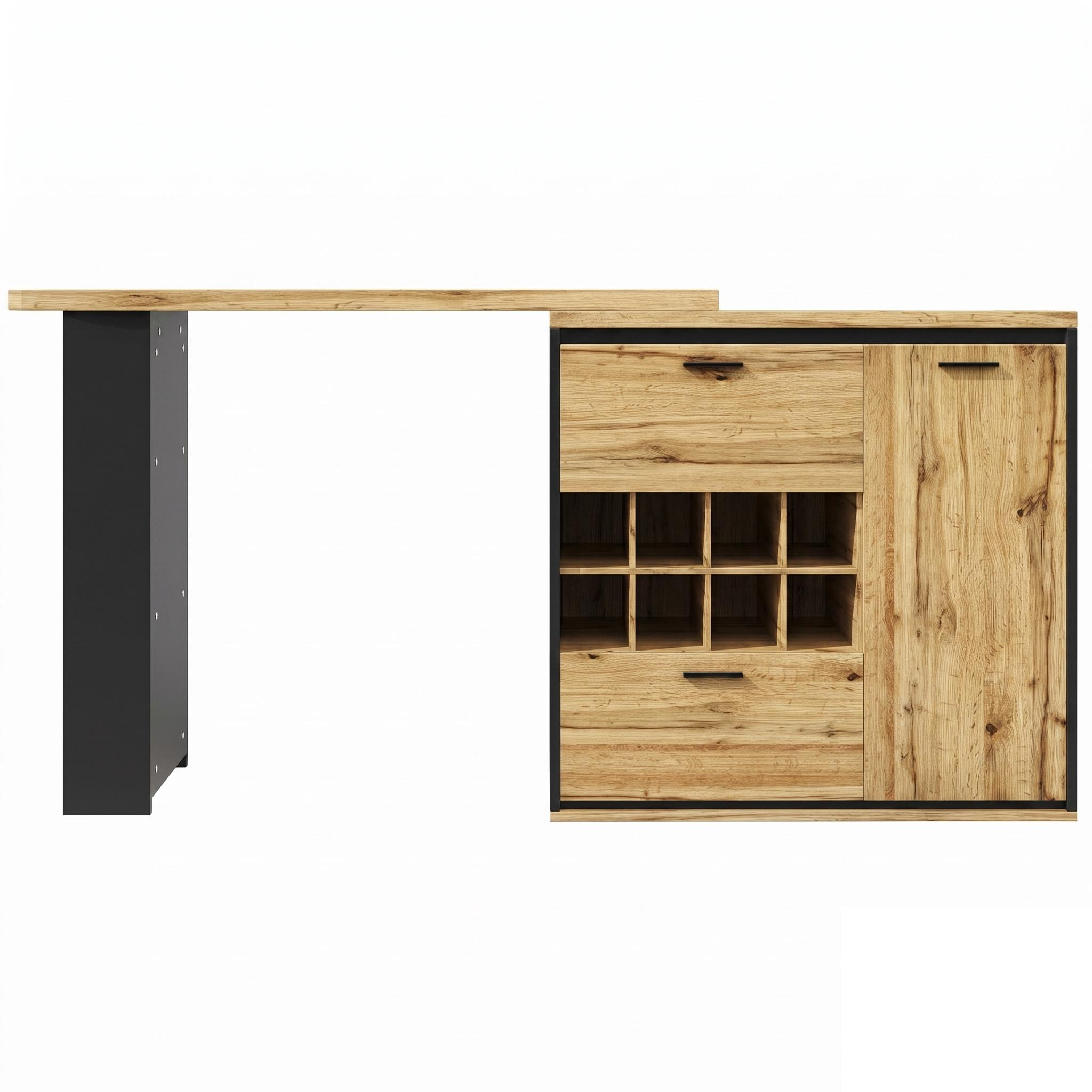 Wohnli Möbelsuche - BARTISCH Ausziehbar 138-220cm Holzoptik mit Stauraum & Weinregal