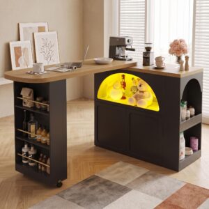 BARTISCH Ausziehbar 138-220cm Holzoptik mit Weinregal & Schubladen Holzwerkstoff Urban Meuble Möbel > Tische > Bartische Schwarz