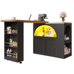 Wohnli Möbelsuche - BARTISCH Ausziehbar 138-220cm Holzoptik mit Weinregal & Schubladen