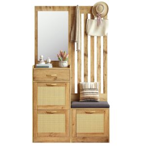 Wohnli Möbelsuche - GARDEROBE 100cm Natur & Rattanoptik mit Schuhkipper