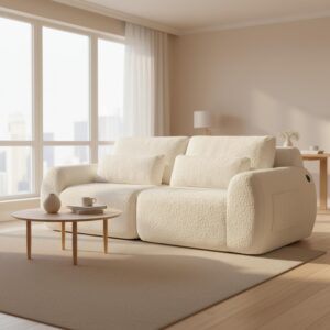 wohnli-moebel-suche-800001844612-1 2-SITZER SOFA in Beige aus Kunstfell mit USB-Anschluss & Seitentasche Textil Urban Meuble Möbel > Sofas & Couches > Sofas Beige
