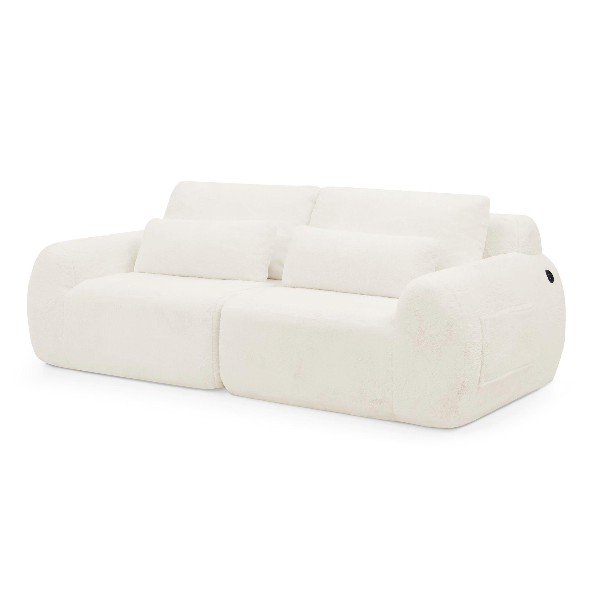 wohnli-moebel-suche-800001844612 Wohnli Möbelsuche - 2-SITZER SOFA in Beige aus Kunstfell mit USB-Anschluss & Seitentasche