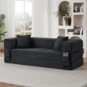 wohnli-moebel-suche-800001844618-1 SCHLAFSOFA aus Cord in Dunkelgrau 2-lagiges Design & zum Doppelbett ausklappbar Textil Urban Meuble Möbel > Sofas & Couches > Sofas > Modulare Sofas Grau