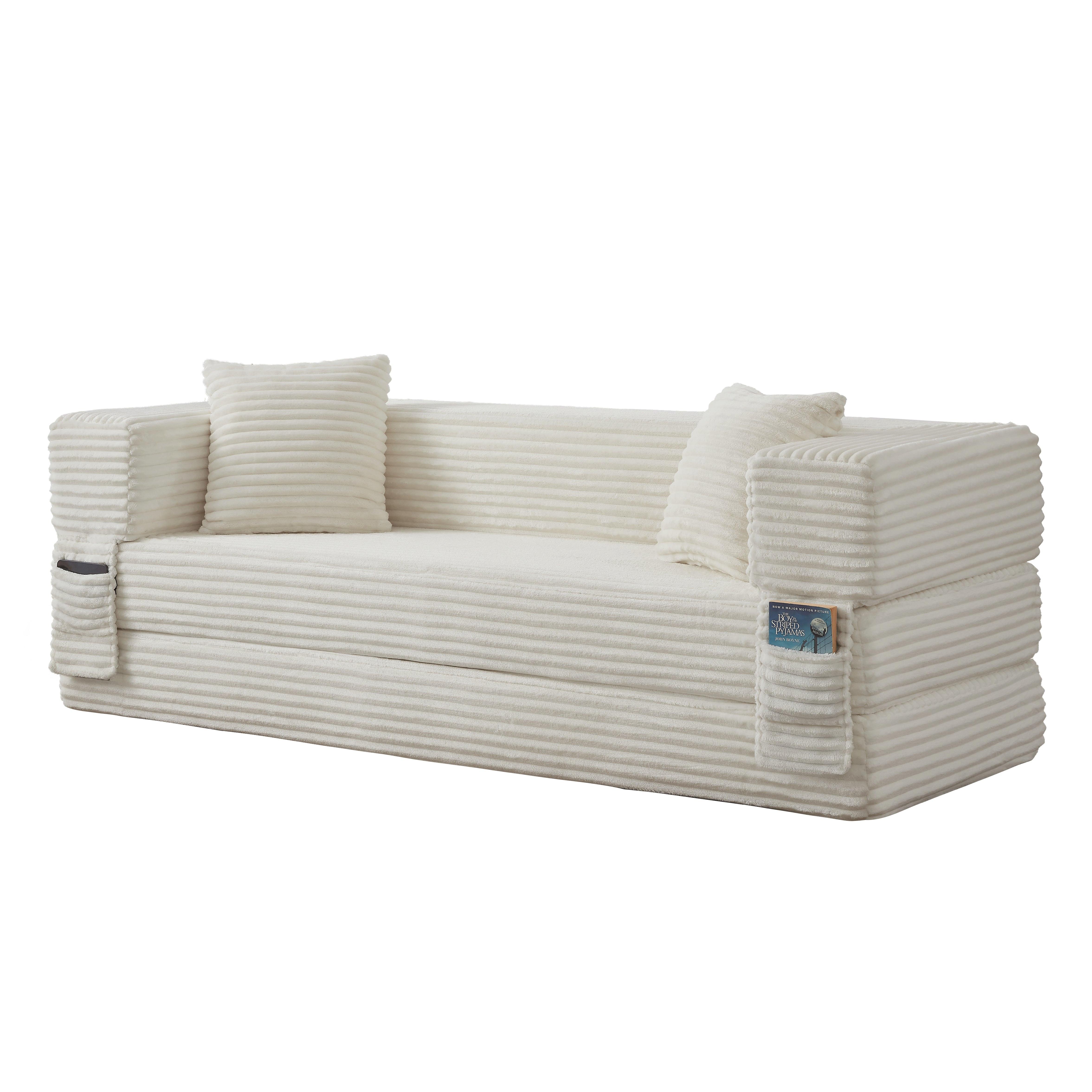 Wohnli Möbelsuche - SCHLAFSOFA aus Cord in Weiß 2-lagiges Design & zum Doppelbett ausklappbar