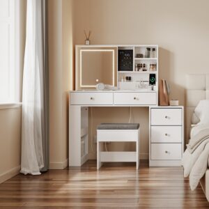 wohnli-moebel-suche-800001844778-1 SCHMINKTISCH mit Spiegel (3 einstellbaren Lichtfarben) und Hocker 120x40x127cm Holzwerkstoff SoBuy Möbel > Tische > Schminktische Weiß
