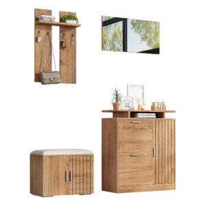 Wohnli Möbelsuche - GARDEROBEN-SET 140 cm Natur – Flurmöbel mit Spiegel