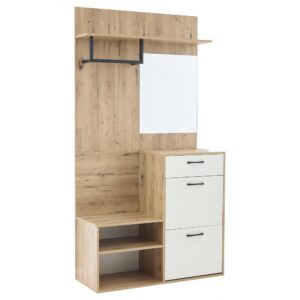 wohnli-moebel-suche-800001846982 Wohnli Möbelsuche - GARDEROBEN-SET 100 cm Weiß Hochglanz & Natur – Kompaktgarderobe mit Spiegel