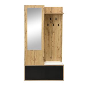 wohnli-moebel-suche-800001846983 Wohnli Möbelsuche - GARDEROBEN-SET 100 cm Schwarz & Natur – Kompaktgarderobe mit Spiegel