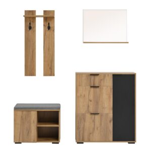 Wohnli Möbelsuche - GARDEROBEN-SET 140 cm Natur & Schwarz – Flurmöbel mit Spiegel