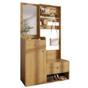 wohnli-moebel-suche-800001846985 Wohnli Möbelsuche - GARDEROBEN-SET 105 cm Holzoptik Natur – Kompaktgarderobe mit Spiegel