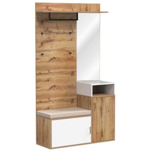 wohnli-moebel-suche-800001846986 Wohnli Möbelsuche - GARDEROBEN-SET 105 cm in Weiß & Eiche-Optik – 3-teilige Flurkombination mit Spiegel
