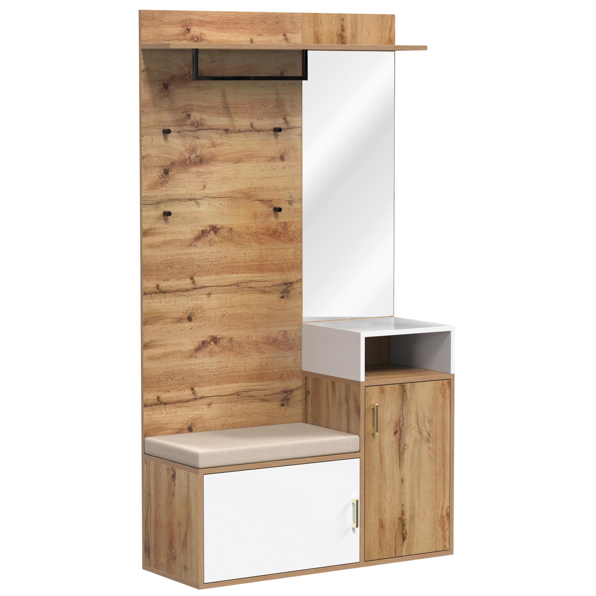 wohnli-moebel-suche-800001846986 Wohnli Möbelsuche - GARDEROBEN-SET 105 cm in Weiß & Eiche-Optik – 3-teilige Flurkombination mit Spiegel