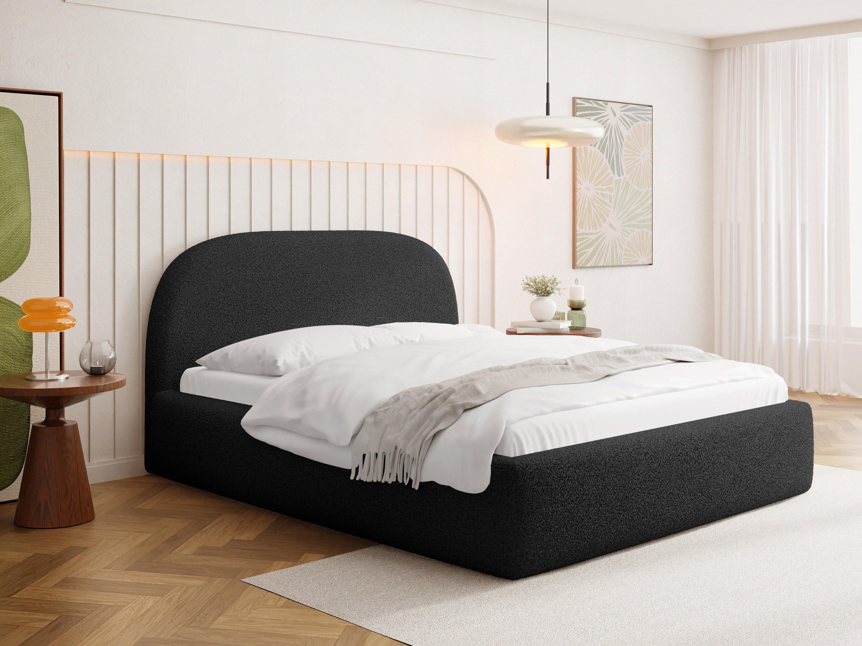 Schwarz Boucle 140 x 200 cm – mit Metall-Lattenrost