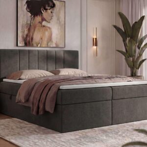 wohnli-moebel-suche-800001858864-1 BOXBETT INERO 200/200 - Dunkelgrau Stukture - Topper Visco - H4 Textil MKS Möbel > Betten > Boxspringbetten Grau