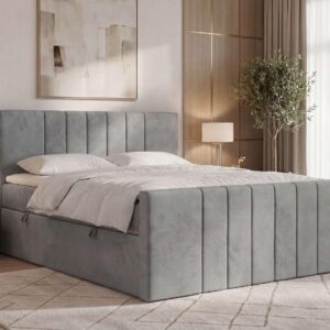 wohnli-moebel-suche-800001858866-1 BOXBETT INERO DUO 160/200 - Hellgrau Velvet - Topper Visco - H4 Textil MKS Möbel > Betten > Boxspringbetten Grau