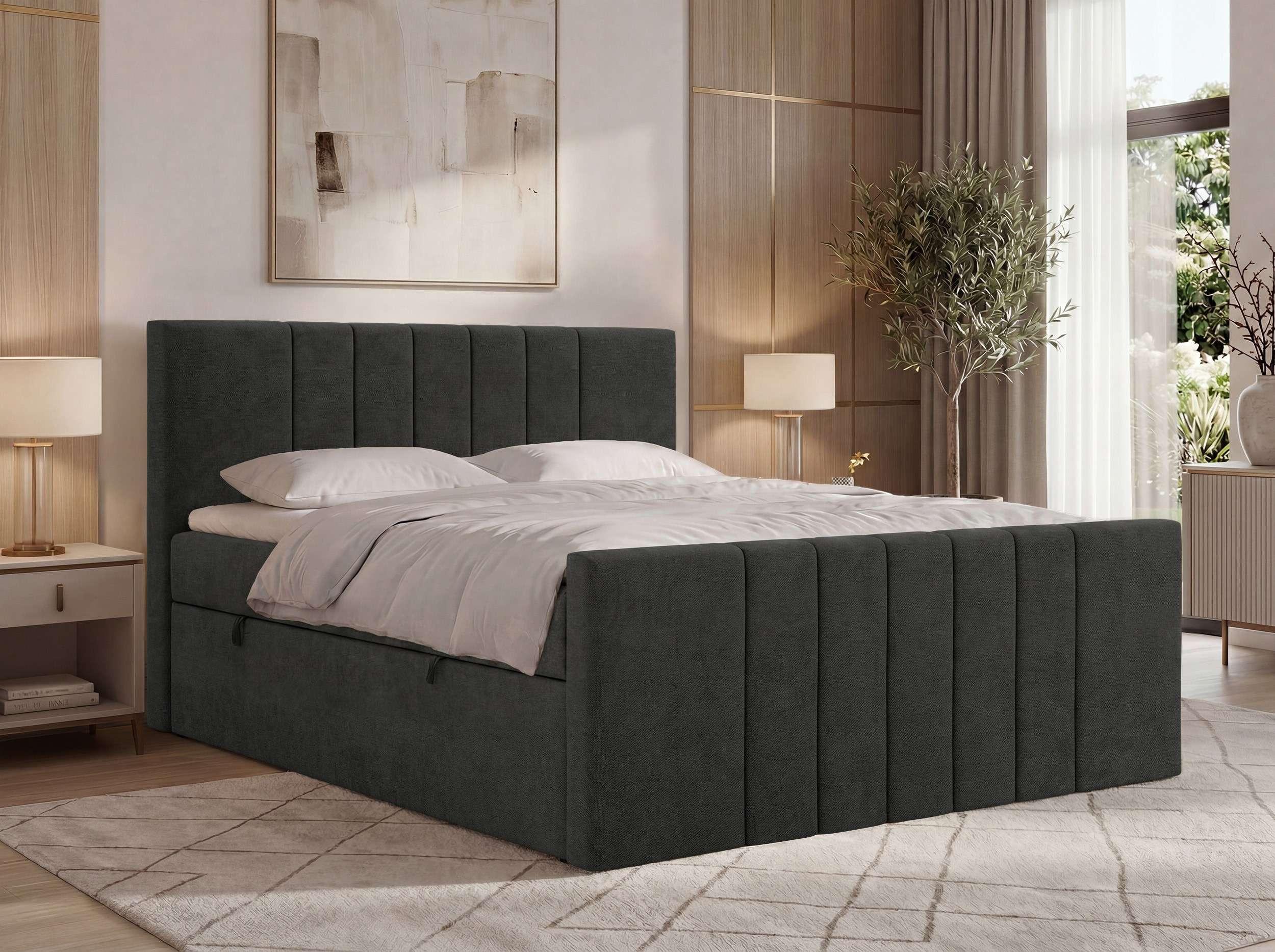 BOXBETT INERO DUO 200/200 - Dunkelgrau Stukture - Topper T25 - H4 Textil MKS Möbel > Betten > Boxspringbetten Grau