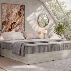 wohnli-moebel-suche-800001858933-1 BOXBETT NORDIC ZERO 180/200 - Hellbraun Cord - Topper Visco - H3 Textil MKS Möbel > Betten > Boxspringbetten Braun