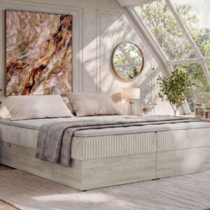 wohnli-moebel-suche-800001858968-1 BOXBETT NORDIC ZERO 160/200 - Beige Cord - Topper Visco - H3 Textil MKS Möbel > Betten > Boxspringbetten Beige