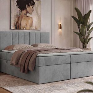 wohnli-moebel-suche-800001859069-1 BOXBETT INERO 200/200 - Hellgrau Velvet - Topper T25 - H3 Textil MKS Möbel > Betten > Boxspringbetten Grau
