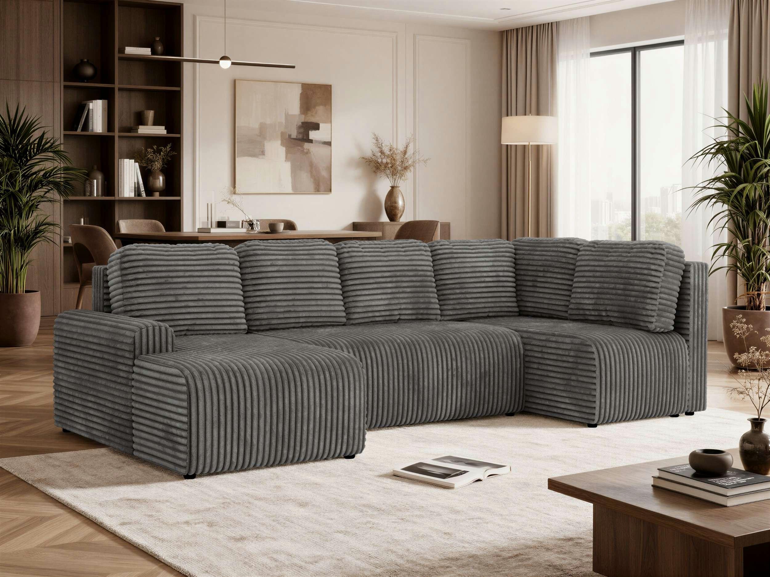 WOHNLANDSCHAFT NESSARO COR U Grau Cord - Rechts Seite Textil MKS Möbel > Sofas & Couches > Wohnlandschaften > Wohnlandschaften U-Form Grau