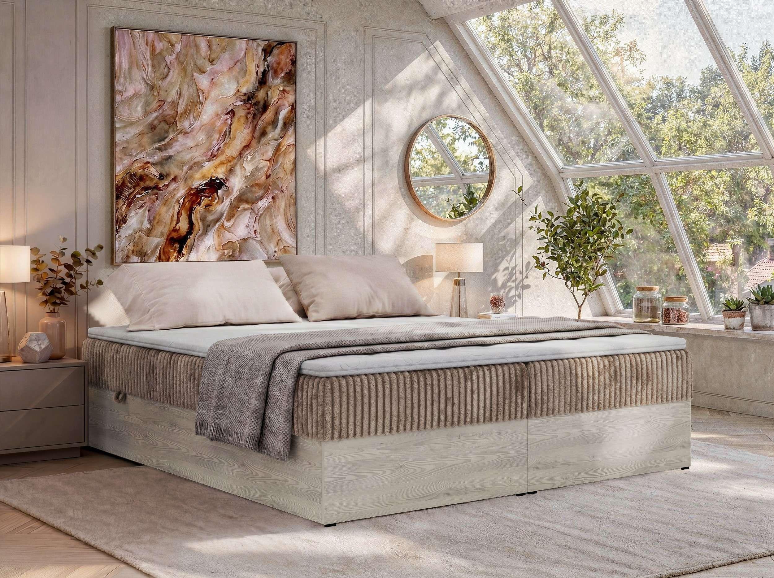 BOXBETT NORDIC ZERO 160/200 - Braun Cord - Topper T25 - H4 Textil MKS Möbel > Betten > Boxspringbetten Braun