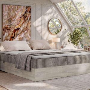 wohnli-moebel-suche-800001859254-1 BOXBETT NORDIC ZERO 140/200 - Hellbraun Cord - Topper T25 - H3 Textil MKS Möbel > Betten > Boxspringbetten Braun