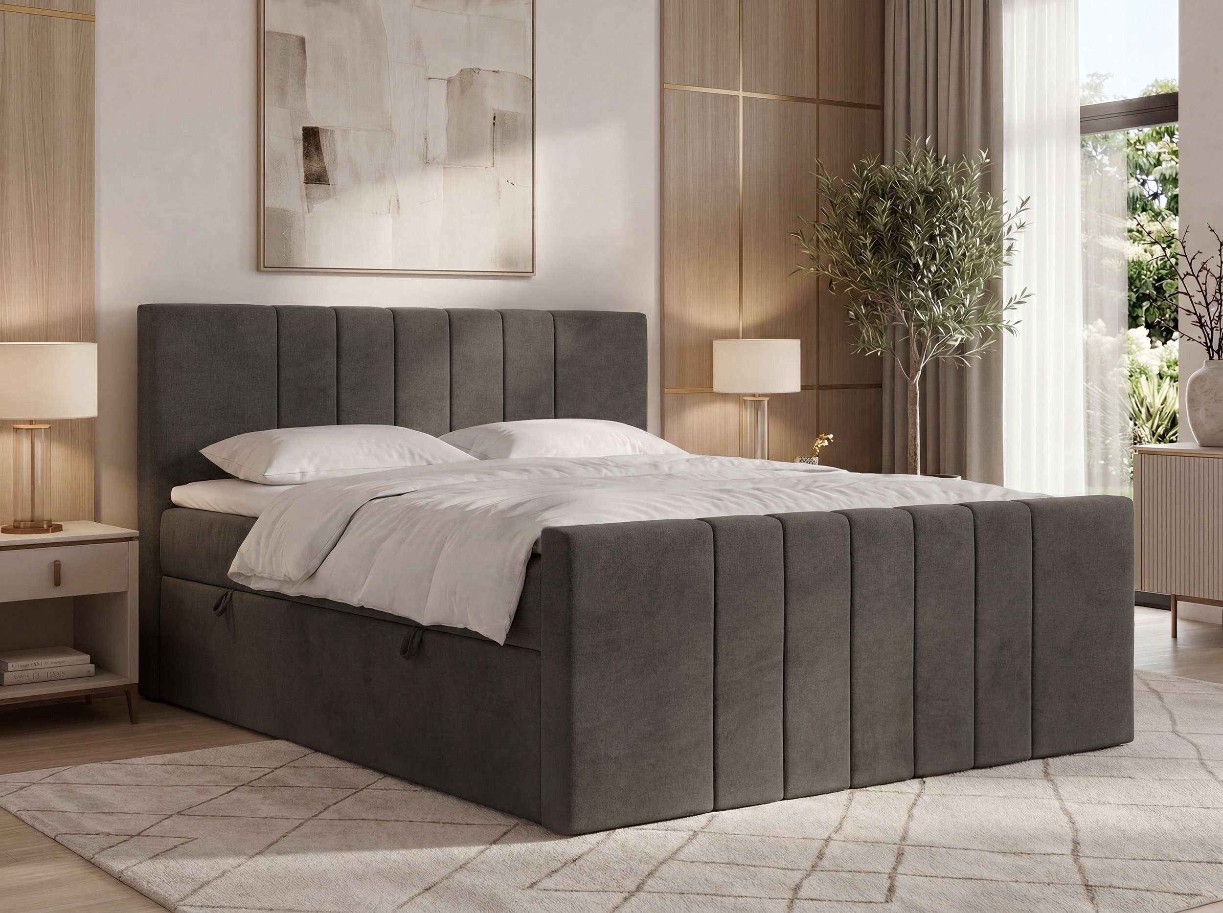 BOXBETT INERO DUO 200/200 - Dunkelgrau Velvet - Topper T25 - H3 Textil MKS Möbel > Betten > Boxspringbetten Grau