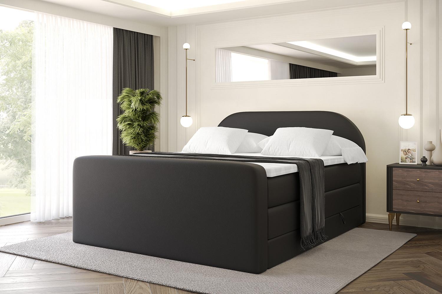 BOXSPRINGBETT mit Matratze und Lattenrost - NOX-Z KING-140x200 - Schwarz Kunstleder Holzwerkstoff ALTDECOR Möbel > Betten > Boxspringbetten Schwarz