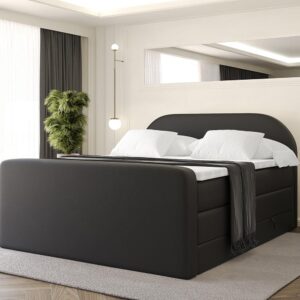 wohnli-moebel-suche-800001859497-1 BOXSPRINGBETT mit Matratze und Lattenrost - NOX-Z KING-200x200 - Schwarz Kunstleder Holzwerkstoff ALTDECOR Möbel > Betten > Boxspringbetten Schwarz