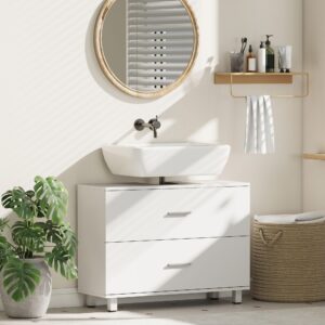 wohnli-moebel-suche-800001860942-1 WASCHBECKENUNTERSCHRANK Spanplatte MDF Weiß Holzwerkstoff HOMCOM Möbel > Schränke > Badezimmerschränke > Waschbeckenunterschränke Weiß